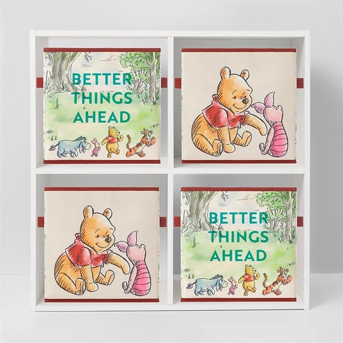 Disney Winnie the Pooh Storage Cubes, Set of 2 Fabric Storage Bins with Handles, 10x10 Collapsible Cube Organizer Baskets for Nursery, Kids Room, Playroom, Closet & Shelf Storage