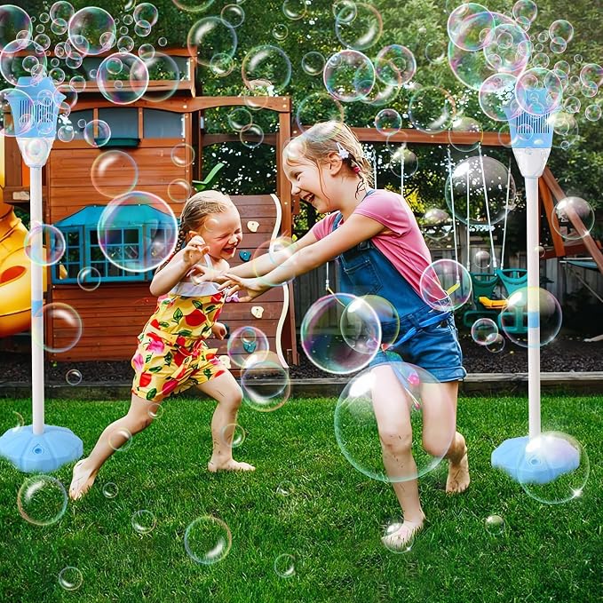 Palksky Bubble Machine with Lights for Outdoor - 2Pack, Height 47 Inches Bubbles Blower Maker for Kids Toddlers, Battery Automatic Bubbles Blower Maker for Outdoor/Indoor Wedding Birthday Party