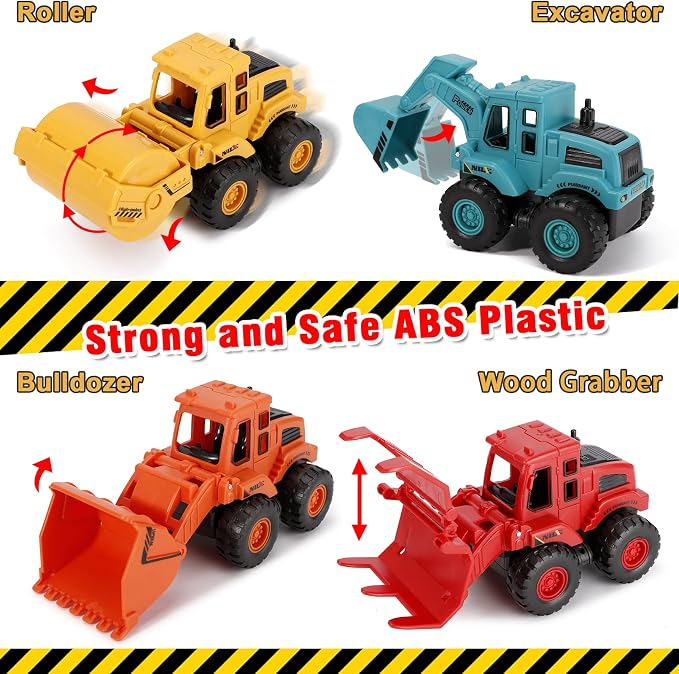 4Pcs Construction Toys,Friction Powered Construction Truck Toys Vehicles,Push and Go Construction Sand Truck Toys,Outdoor Toys with Bulldozer Excavator Roller Truck Gift for 3 4 5 6 7 8 Year Old Boys