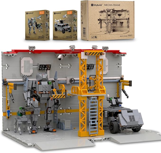 MyBuild Mecha Hangar 7007 – Robot Building Kit, Modular Mecha Base & Multi-Level Display System, Maintenance Bay for Mech Builds, Compatible with 7006 & 7008, Ages 16+