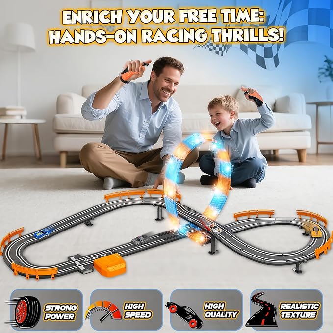 Slot Car Race Track Sets for Boys Age 4 5 6 7 8-12, Electric Race Car Track with 4 High-Speed Racing Car, Dual Racing Game Lap Counter Circular Overpass Track, Christmas Birthday Gifts Toys for Kids