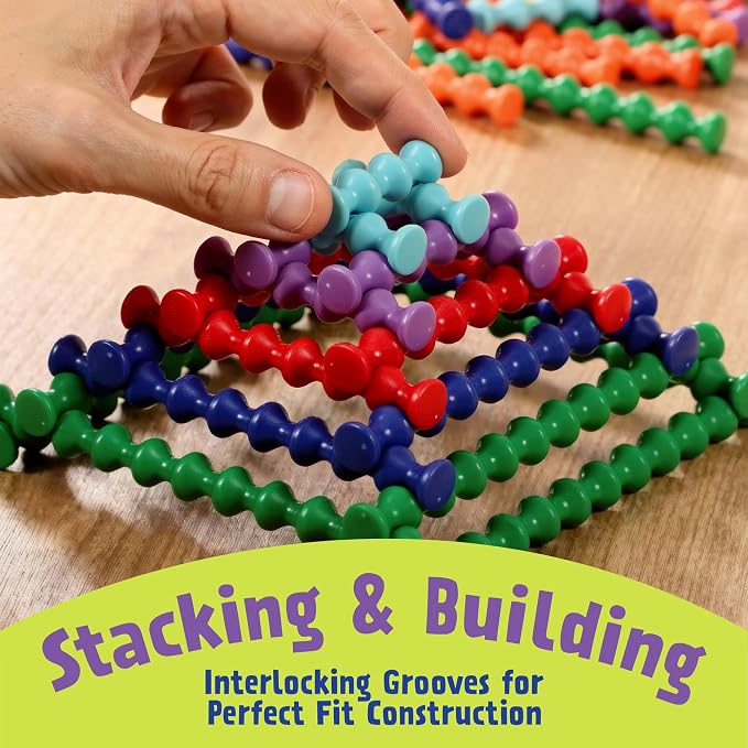 Popular Playthings Playstix, Building Sticks Kit For Kids, Construction Stem Building Toy Gift for Boys & Girls - 211 Piece