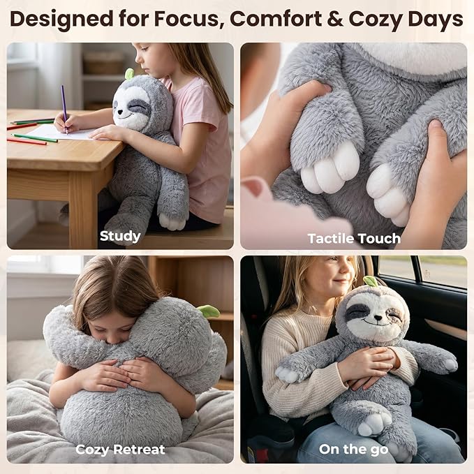 Mewaii 4 Lbs Weighted Stuffed Animals with Heating Pad- Heavy Belly & Limbs, 20" Sloth Heated Plush for a Realistic Hug, Super Soft Fluffy Plush Toy for Kids