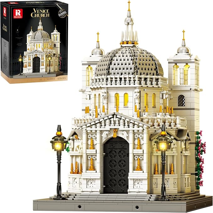 Reobrix Venice Church Building Block Sets for Adults with Lights 55014, Landmark Architecture Venice Santa Maria Della Salute Church Model, Collectible Italy Landmark Building Toy for Adullt (4270PCS)