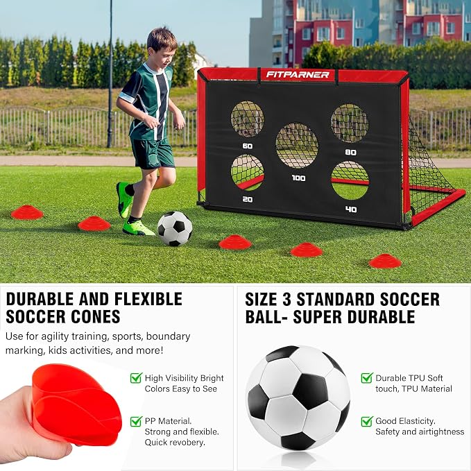Soccer Goal,Backyard Soccer Goals for Kids 2 Pack,4x3/6x4 FT Portable Toddler Soccer Nets with Target,Ball & Cones,Soccer Training Equipment for Kids Youth Outdoor Games,Sports,Play