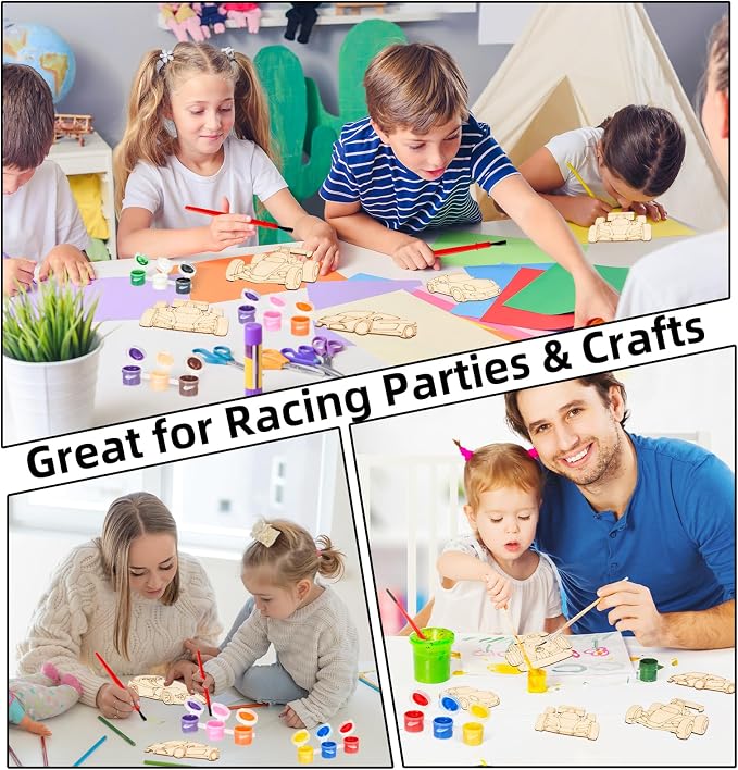 Bafeil 24 Set Race Car Party Favors - Painting Craft Kits with Thank You Cards for Boys Girls Toddler, Racing Cars Themed Birthday Party Decorations for One Two Fast Party Favors Goodie Bag Stuffers