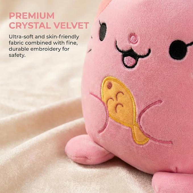 AIXINI Animal Plush Toys Set - Panda, Brown Bear, Bunny, Corgi, Pink Cat with Cute Hats, Soft Stuffed Animals for Kids, Christmas Birthday Gifts (Pink Cat, Medium Size)