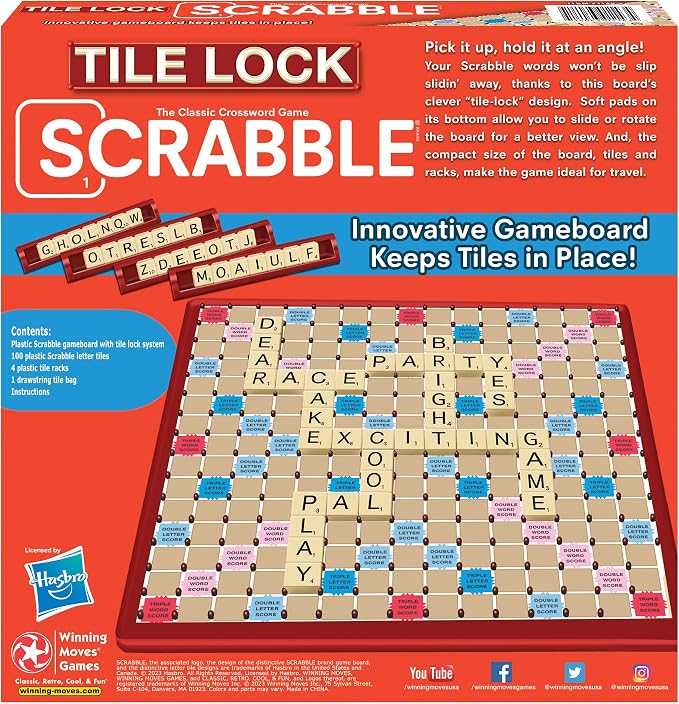 Tile Lock Scrabble, Board Holds Tiles in Place, by Winning Moves Games USA | For 2 to 4 Players, Ages 8+