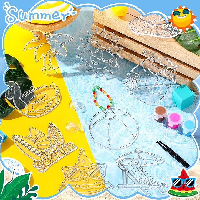 Pasimy 36 Sets Summer Suncatchers Craft Kits Beach Tropical DIY Paint Window Hanging Ornaments Decorations Palm Flip Flops Make Your Own Activities Arts Project Party Favors Gifts for Classroom Home