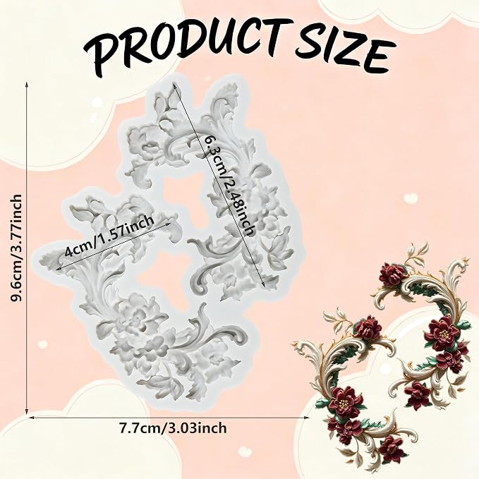 Baroque Leaf Scroll Polymer Clay Mold Curlicues Scroll Lace Silicone Molds for DIY Craft Epoxy Resin Casting Polymer Clay Tools Crafts Air Dry Jewelry Making