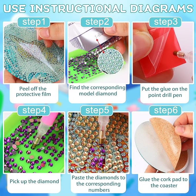 UPINS Ocean Diamond Art Painting Coaster Kit, 8Pcs DIY Crafts Kit with Holder, Non Slip Coaster Art Supplies for Adults, Ideal Christmas Gift