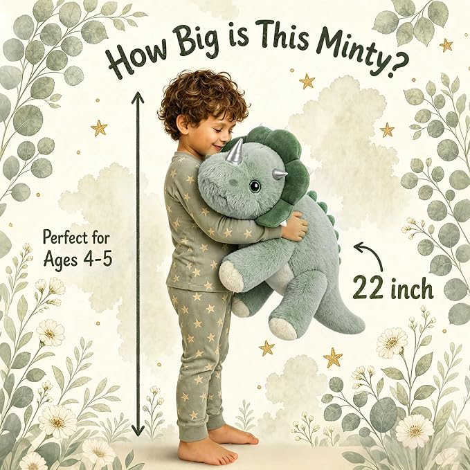 gnomantic Triceratops Weighted Stuffed Animals - 22 Inch 4.5 Pounds Weighted Plushies Dinosaur Stuffed Animals - Big Dino Plush - Cute Plush Toy Gifts for Kids & Adults (Sage Green)