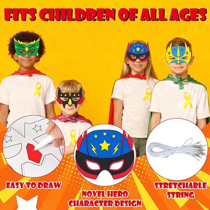 36 Packs super DIY theme hero Masks Hero Theme Crafts Color Your Own Masks heros DIY Paper Mask Arts and Crafts Helmet Paint for Kids Fun Home Activities Masquerade Party Supplies Super Party Favors