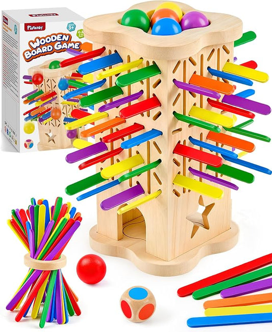 Montessori Wooden Board Games for Kids Ages 4-8, 42 Wooden Strips Game, Color Matching Board Games for Kids 4-6, Fine Motor Skills Toy Montessori Toys for 3 4 5 6 Year Olds, Gift Boys Girls Family