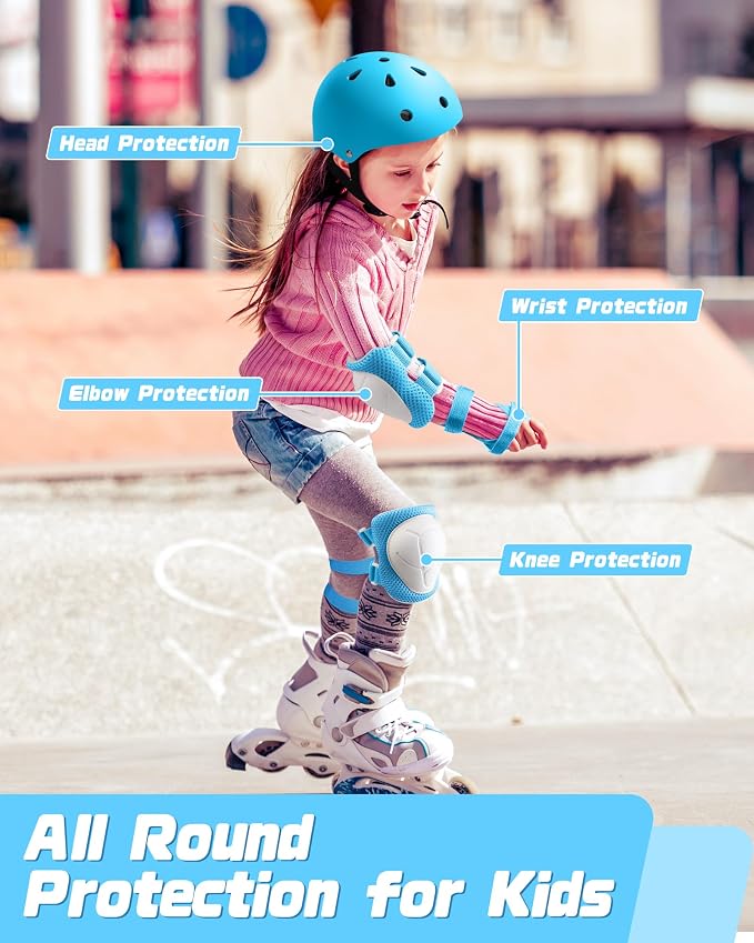 Kids Bike Helmet Set, Adjustable Helmet for Ages 2-3-5-8-14 Year Boys Girls, Toddler Pad Set with Knee and Elbow Pads for Bike, Roller, Skating, Scooter, Longboard and More Sports, 6 Color