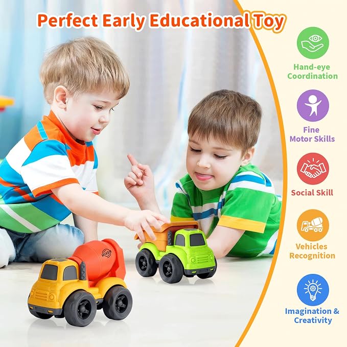 Toddler Toys for 2 Year Old Boy, Dump Truck Toys and Mixer Cement, BPA Free, Phthalates Free, PVC, Outdoor Toys for Toddlers 2-3, Ideal Toy Cars for 2 3 4 Year Old Boy Christmas Birthday Gift