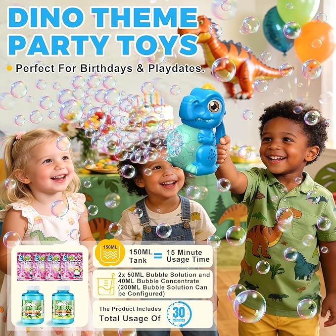 Zerhunt Dinosaur Bubble Machine for Toddler: Automatic Blower with Lights, Large 150ML Tank & Powerful Motor - Produces 15,000+ Colorful Bubbles/Min for Magical Party, Birthday