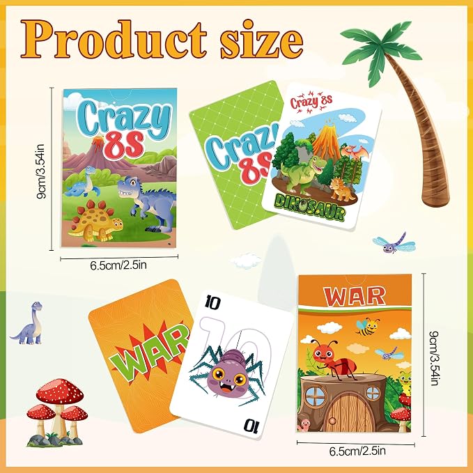 Etyishe Card Games,Card Game for Kids Toddlers Adults,2 Decks of Classic Fun Card Game for Game Nights and Family Gatherings,Great Gifts for Birthday Holiday Easter Basket Stuffers (Crazy 8s & War)