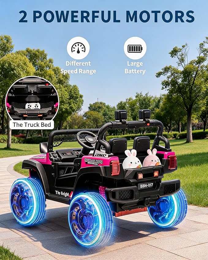 GarveeLife 12V Kids Ride On Car, 2 Seater Electric Toy Car for Toddlers and Children, Ride On Toys with Parent Remote Control, Battery-Powered w/Music & LED Lights