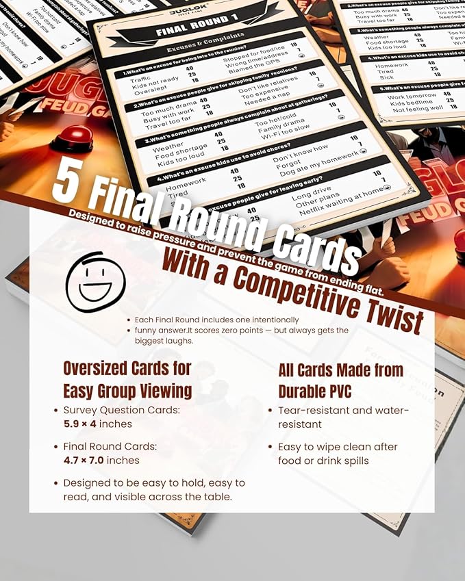 Family Feud Style Buzzer Game for Family Reunion and Game Night, Survey Question Cards, Final Round Comeback, Fun for All Ages, Prevent Awkward Silence at Parties (Reunion Special Edition)