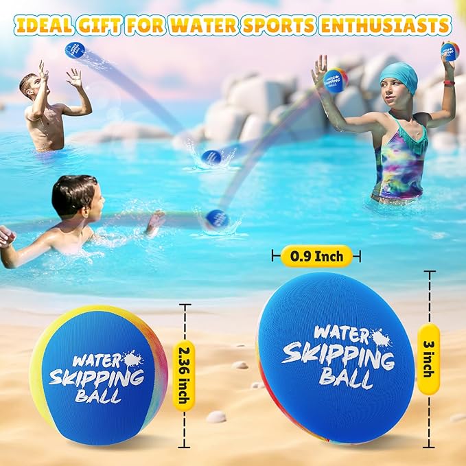 Water Skipping Ball Pool Ball Water Toy, 3 Pack Water Ball Ink-Splashed Colorful Skip Balls for Lake, Summer Beach Swim Toys Games for Boys Teens Kids and Adult Games