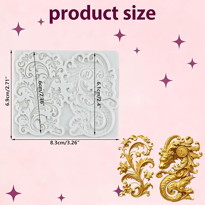 Baroque Scroll Lace Silicone Mold Vintage Curlicues Relief Flower Lace Filigree Polymer Clay Molds for DIY Crafts Epoxy Resin Casting Air Dry Polymer Clay Plaster Jewelry Making