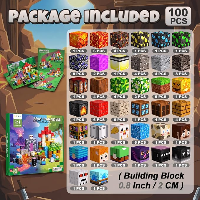 Magnetic Blocks for Kids, 100PCS 0.8inch Magnetic Building Blocks, Magnetic Cubes Sensory Toy for STEM Constructions Magnetic Blocks for Boys Girls Age 3+, Birthday Gifts Toy