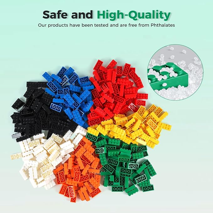 HUIZDQ 500 Piece Classic Building Bricks and 1 Gray Baseplate, 2x4 Bricks Bulk Creative Building Toys, Blocks Bulk for Kids Ages 6+, 7 Colors(Samll Bricks, 1.25x0.62x0.47 in)