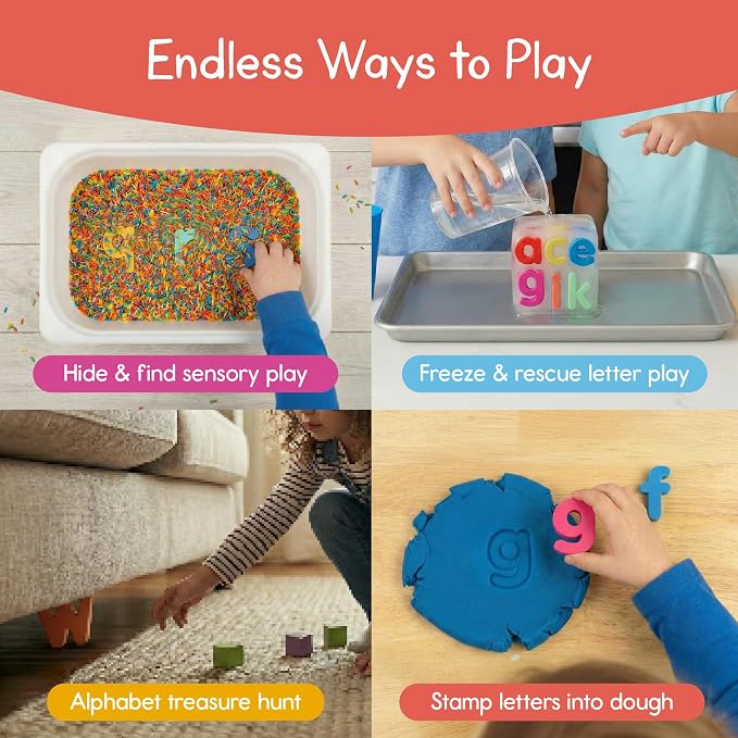 7 Days of Play Lowercase Alphabet Puzzle for Kids, Sensory Bin Insert for Sensory Tables, Silicone Letters, Wooden Fine Motor Learning Toy