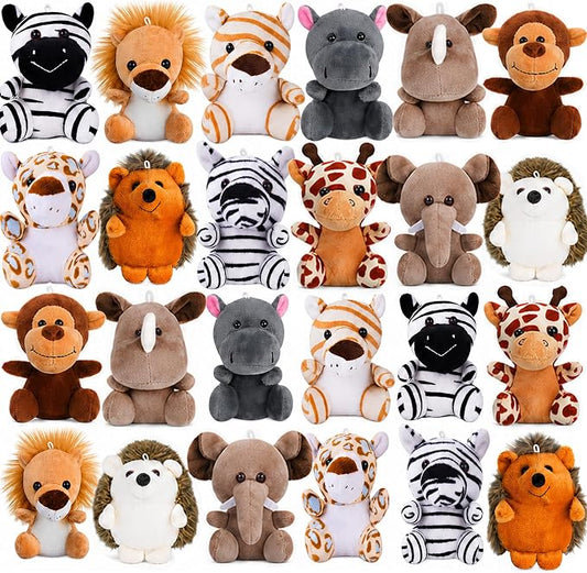 24 Pcs Small Stuffed Animals Bulk - 5 Inch Mini Plush Toys for Kids, Plush Keychain, Carnival Prizes, Claw Machine Prizes, Classroom Treasure Box, Pinata Stuffers, Baby Shower Decorations