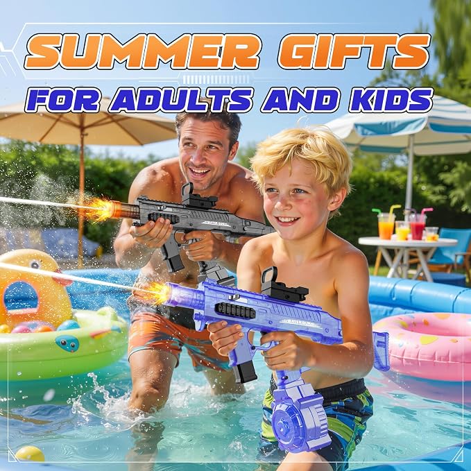 2 Pack Large Electric Water Guns for Adults & Kids, Automatic Squirt Guns with LED Light, 730CC High Capacity Water Gun with 26-33FT Long Range & Battery Powered for Summer Outdoor Beach Pool Toy Gift