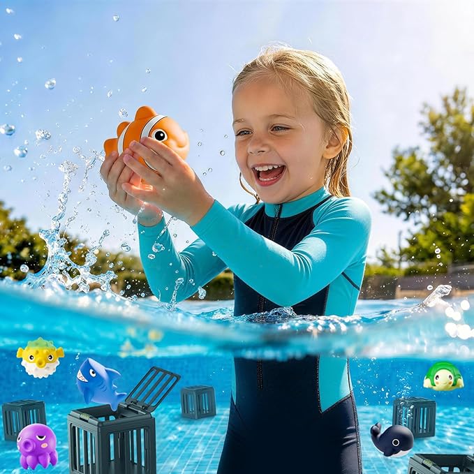 Pool Summer Diving Toys for Kids, Underwater Swim Game Set with 6 Floating Sea Animals & 6 Dive Cages, Summer Water Swimming Pool Toys, Bath, Beach, Fun Birthday Gift for kids(6 Sea Animals )