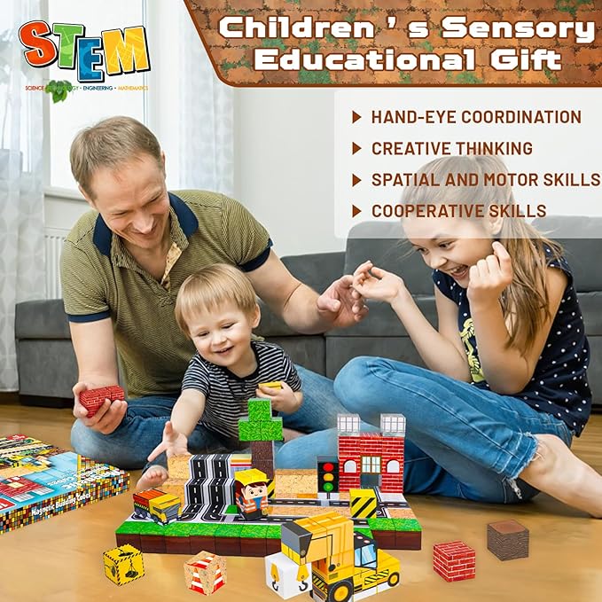 Annexfun Magnetic Blocks-100PCS Magnetic Building Blocks, Magnetic Blocks Road with Car STEM Toddler Kids Toys, Construction Toys for Kids Ages 3+, Christmas Birthday Gifts for Boys & Girls