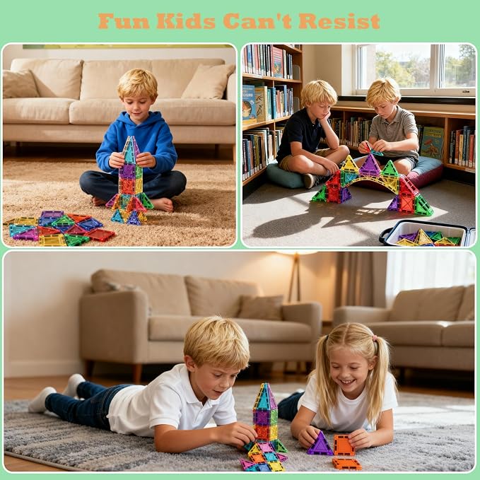 42PCS Mini Magnetic Tiles Building Blocks Set with Portable Iron Case, STEM Travel Toys for Kids Ages 3+, Educational Magnet Construction Puzzles for Boys and Girls,Toddler Puzzle Birthday Gift Toys