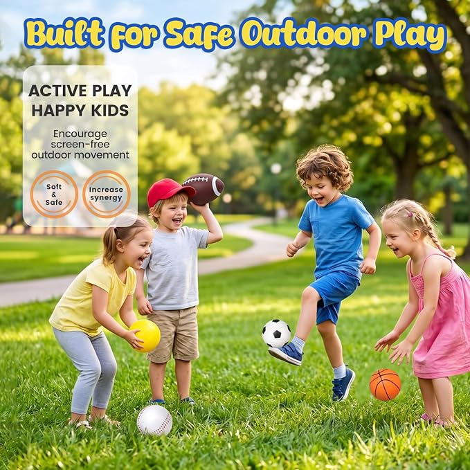 LovesTown Sports Balls for Kids, 5 Pack Inflatable Playground Balls Rubber Kickballs Dodgeballs with Duffle Bag, for Kids Toddlers Indoor Outdoor Toys