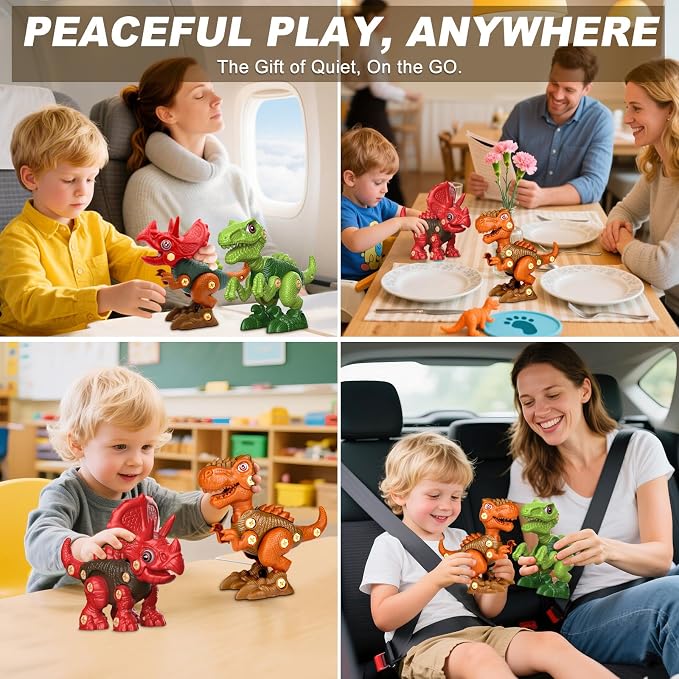 Laradola Assemble Dinosaur Toys for Kids: 3 Pack STEM Construction Building Set with Electric Toy Drill & Screwdrivers - Birthday Gift for Boys Girls Ages 3-5 5-7