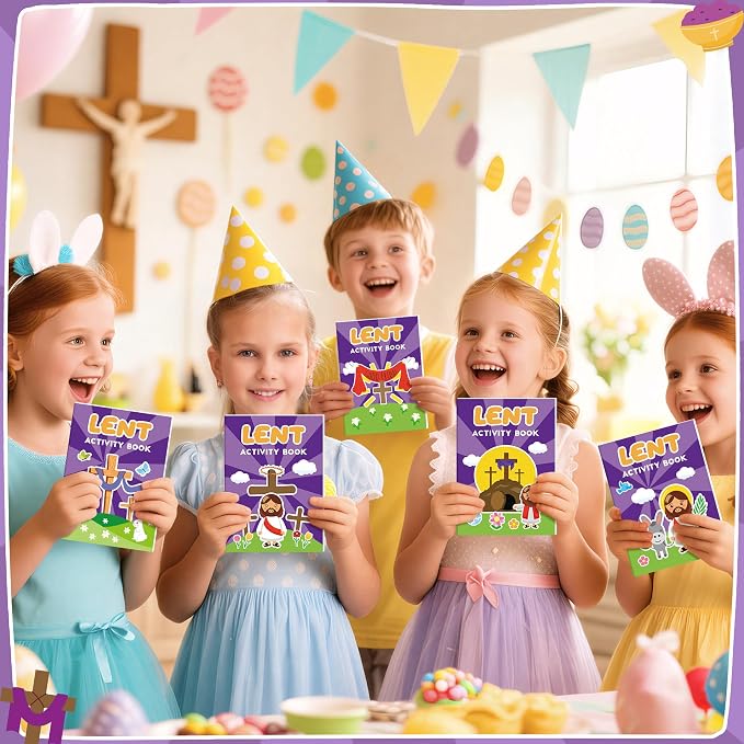 Easter Lent Activity Books for Kids - 24Pcs Christian Lent Mini DIY Games Coloring Book Set Bulk Mazes Word Search Word Scramble Games for Sunday School Classroom Easter Spring Holiday Party Favors