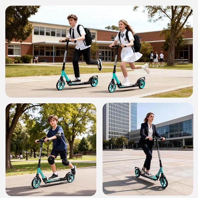 FREEDARE Kick Scooter for Kids & Adults Ages 8+, Foldable Teen Scooter with 2 Big 8-inch Wheels and 4-Level Adjustable Handlebar, Max Load 220 LBS
