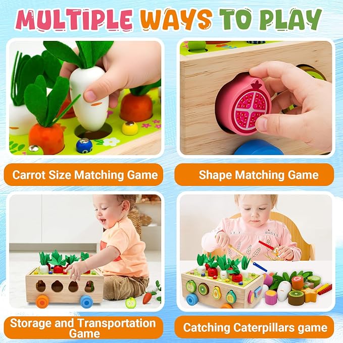 MEGRANATE Montessori Wooden Shape Sorter for Baby Carrot Shape Sorting Toy for Toddlers 3+ Montessori Shape Puzzles Fine Motor Toys Sensory Learning Educational Toys for Kids 1 2 3 4 5 6 Years Old