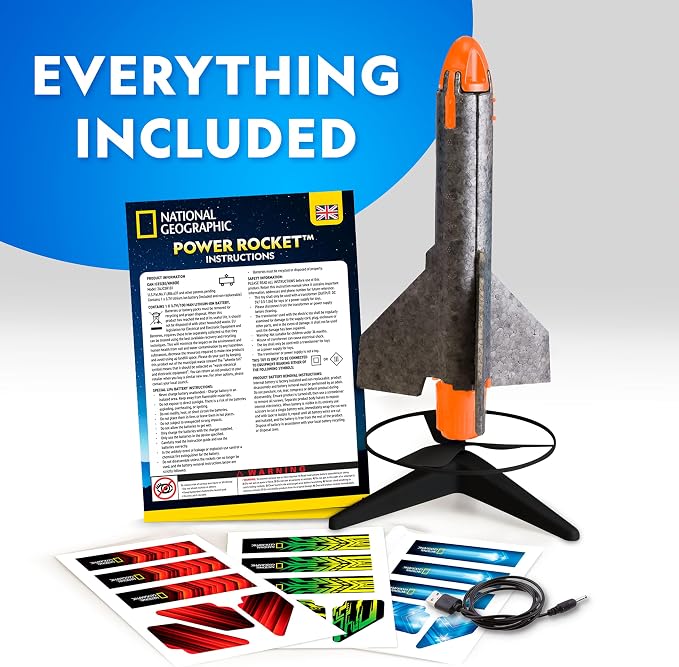 National Geographic Rocket Launcher Science Kit - Motorized Air Rocket Toy with Patented Design, Launch up to 200 Feet, Outdoor Kids Toys & Model Rockets, Gifts for Kids Ages 8-12, Space Toys
