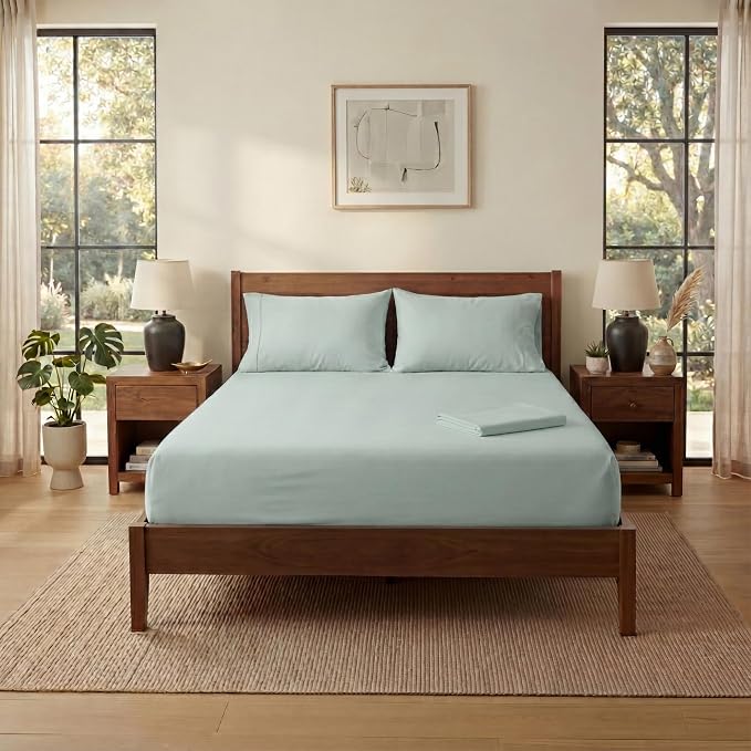 Queen Size Sheets Set, 4-Piece Premium Egyptian Long-Staple 100% Cotton Bedding Set, Single-Ply Luxury Sateen Weave Hotel Quality Sheets, Soft & Breathable, 15” Deep Pockets, Sage Green