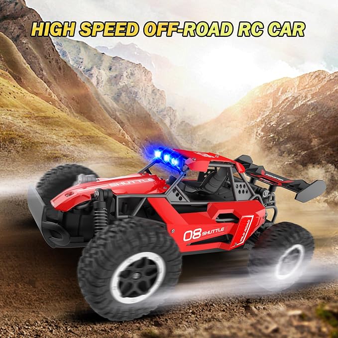 Remote Control Car for Kids 3 4 5 6 7+, 20 KM/H High-Speed RC Cars with LED Lights, 2.4GHz 2WD Monster Truck Toys,Toy Cars for Girls Boys,Christmas & Birthday Gifts,Upgraded Anti-Collision Shaft–Red