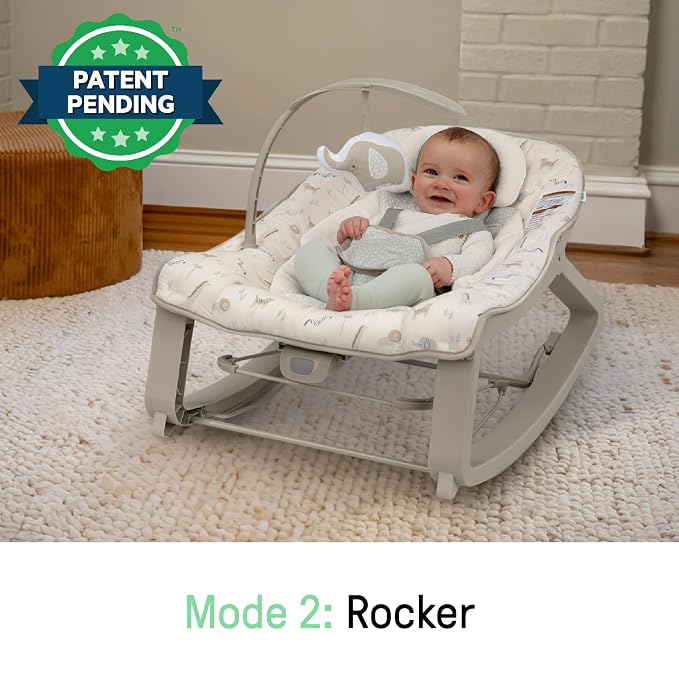 Ingenuity Keep Cozy 3-in-1 Grow with Me Vibrating Baby Bouncer, Green | Seat & Infant to Toddler Rocker, Vibrations & Toy Bar, 0-30 Months, Up to 40 lbs