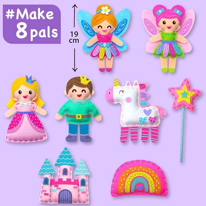 EZCRA Fairy Sewing Kit for Kids Ages 4-8 - Learn to Sew Craft Kit - 8-in-1 Beginner Sewing Projects for Girls - Gift for Kids with Full Instructions & Felt Stickers
