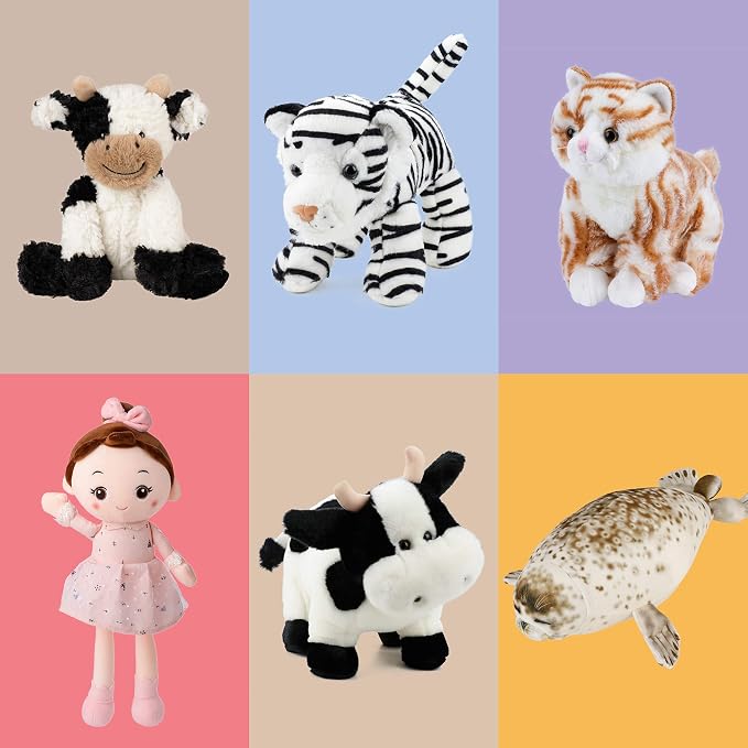 Hopearl Adorable Cow Plush Toy Floppy Dairy Cattle Soft Kawaii Cow Stuffed Animal Cute Birthday Holiday Gift for Boys Girls Kids Toddlers, 9''