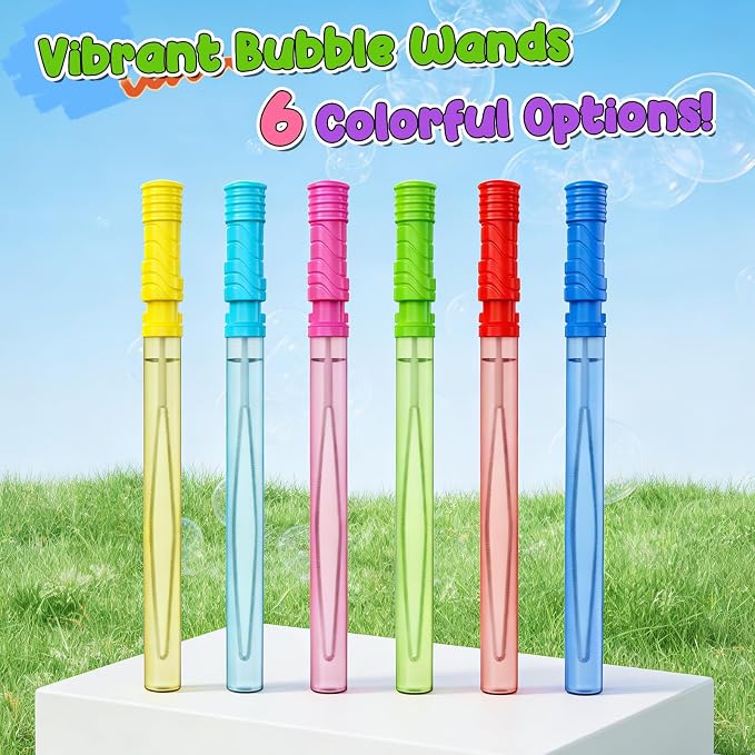 EagleStone 14.6" Giant Bubble Wands Bulk for Kids, 6 Pack Big Bubble Sticks with Refill Solution, Outdoor Summer Backyard Toddler Bubble Toys for Kids, Easter Basket Stuffers, Birthday Party Favors