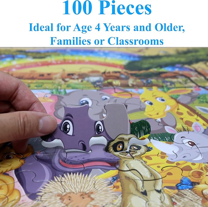 Think2Master Zoo Animals of The Savanna Jungle Safari 100 Pieces Jigsaw Puzzle. Great Gift 23.4” X 16.5”