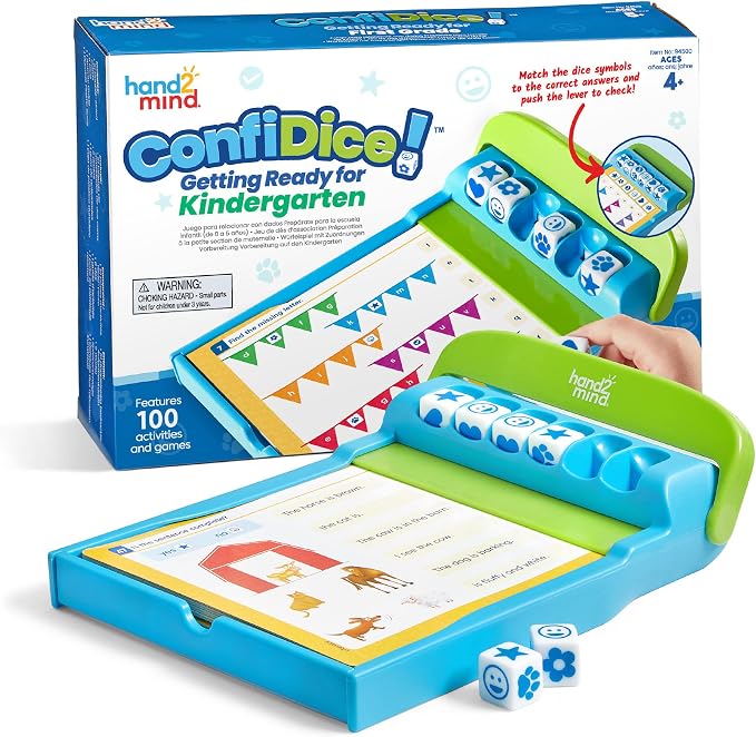 hand2mind ConfiDice Getting Ready for Kindergarten, Elementary Prep, Learning Games for Kindergarten, Toddler Learning, Math and Reading Games, Workbook for Kids (100 Activities)