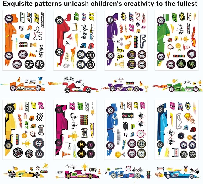 24 Sheets Car Stickers for Kids, DIY Race Car Sticker | Make Your Own Stickers, Race Party Favors, Birthday Party Decorations