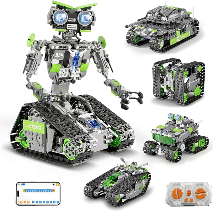 DOLIVE 5 in 1 STEM Robotics Kit, Building Block Set for Kids Ages 8-14, Remote Control and App Controlled Robot/Tank/Transporter/Scout/Engineering Vehicles, Birthday Gift for 8 9 10 11 12+ Years Old